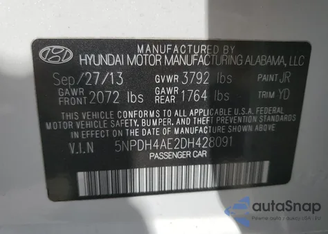 2013 Hyundai Elantra Gls из США, поврежденный, VIN 5NPDH4AE2DH428091